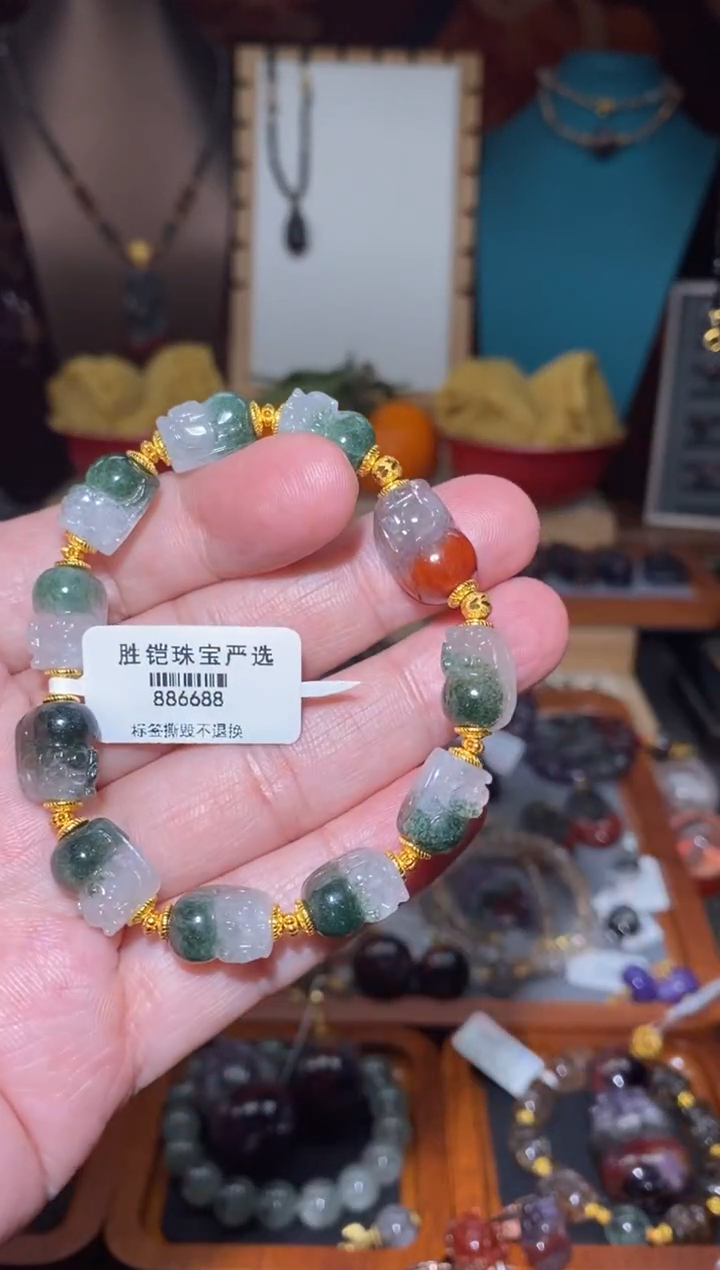 【闪购商品】水晶手串未镶嵌绿幽灵貔貅阵多样性发其一