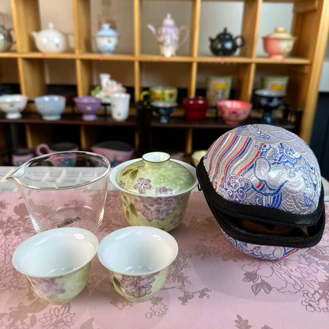 绣球花盖碗旅行茶具便携式户外露营泡茶器A12069