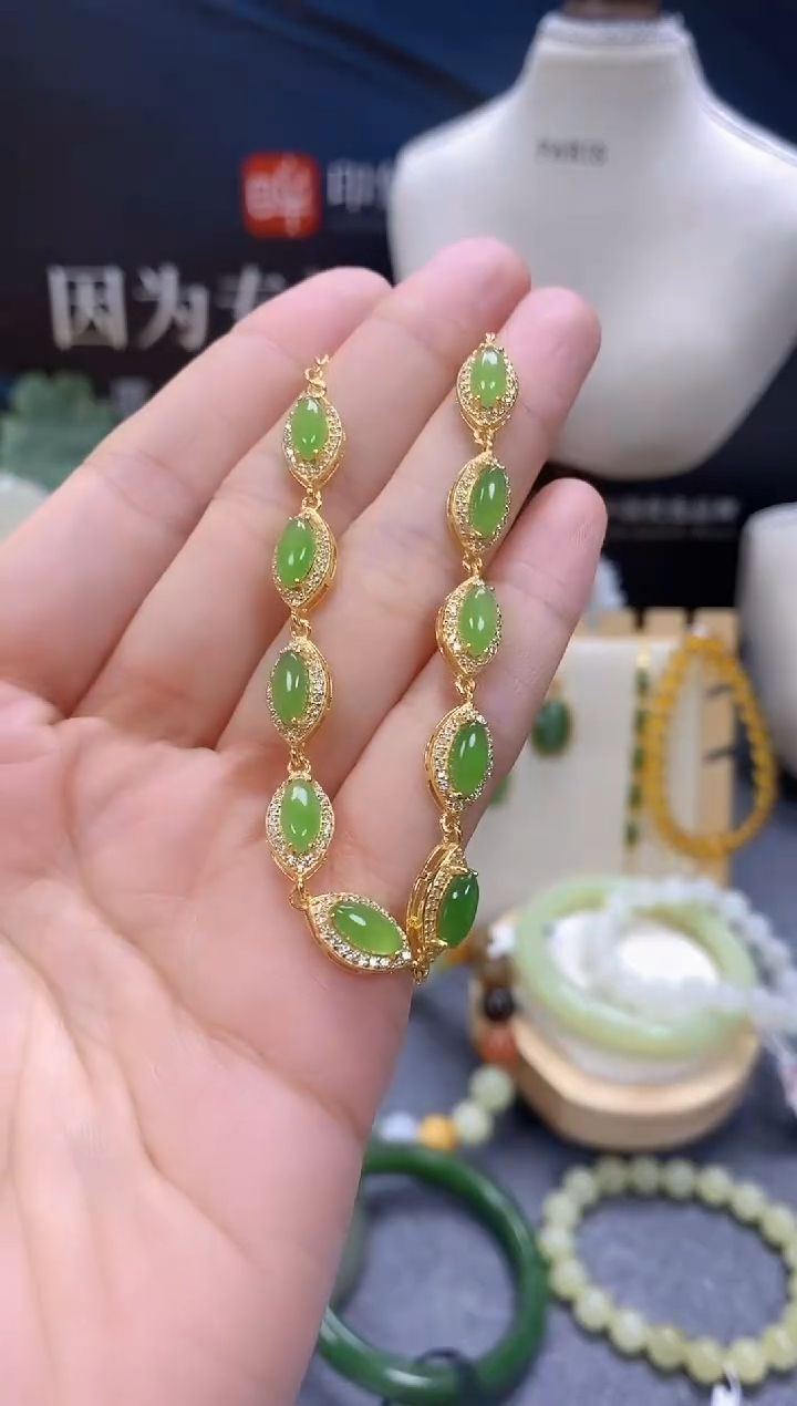 手链银S925镶嵌和田玉cg