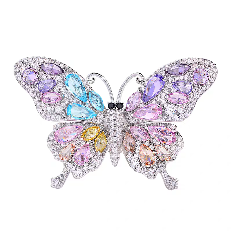 铜合金合成锆石胸针 时尚气质百搭彩色蝴蝶胸针5935