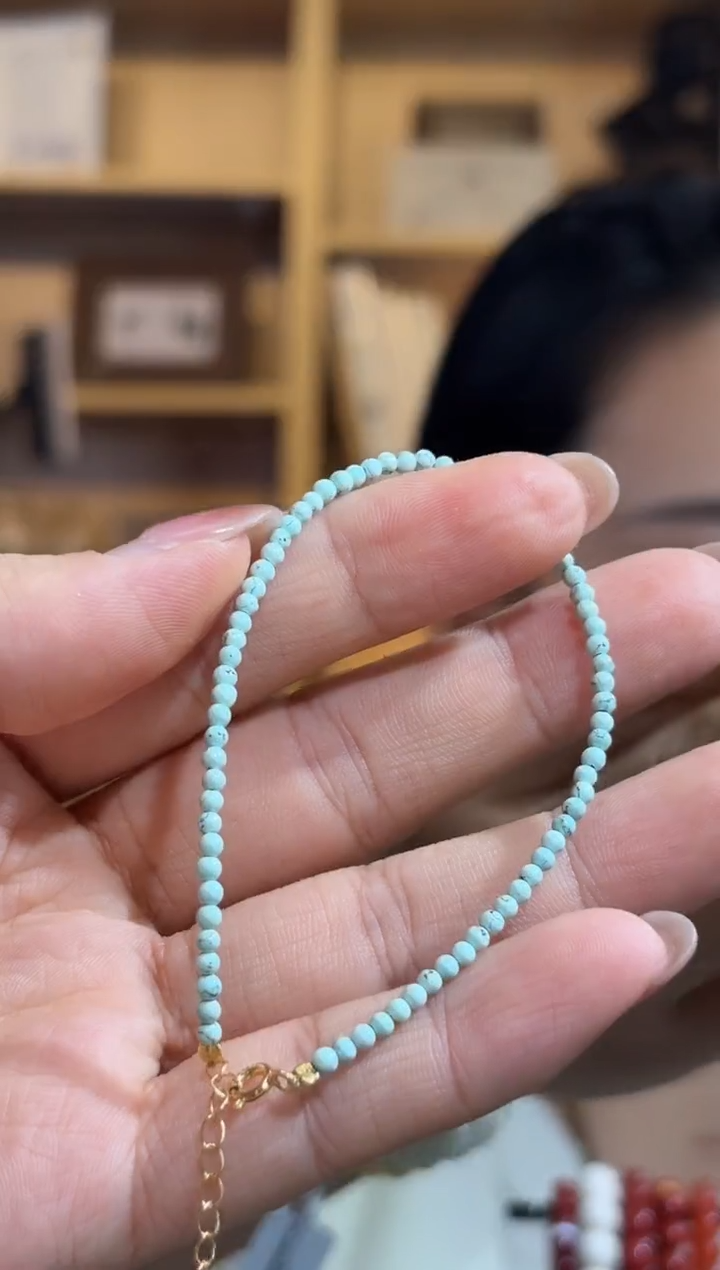 银S925镶嵌手链石英质玉2.5mm松松手链（带铁线）多样性发一