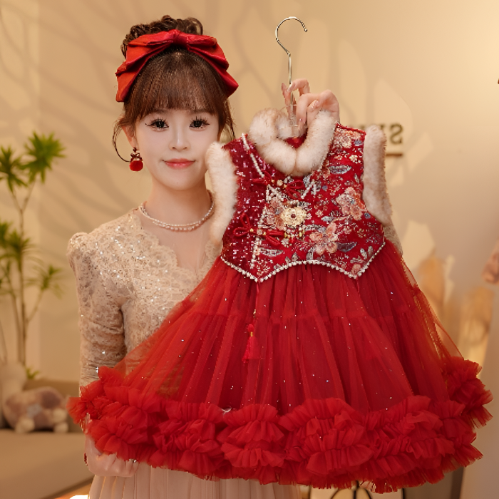 【Y.g4972】 2025冬季新款公主裙女宝甜美加绒马甲连衣裙日常冬款裙