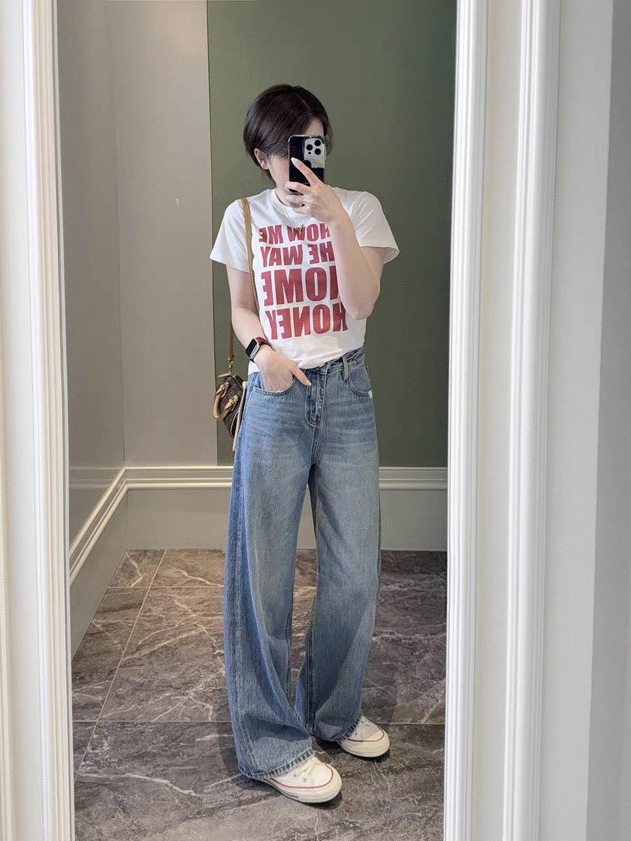 宝宝【900】花65MWMA爆版新款百搭刺绣蓝标阔腿宽松牛仔裤~