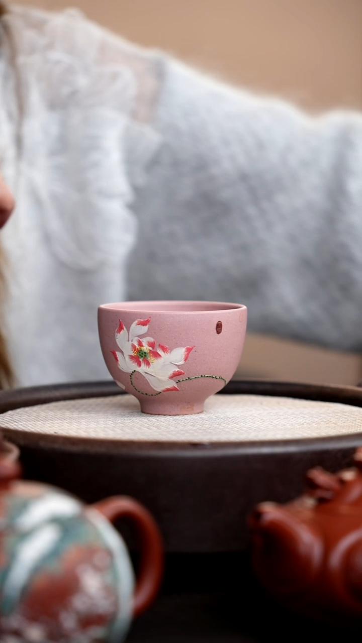 茶壶紫砂粉色大碗杯彩荷