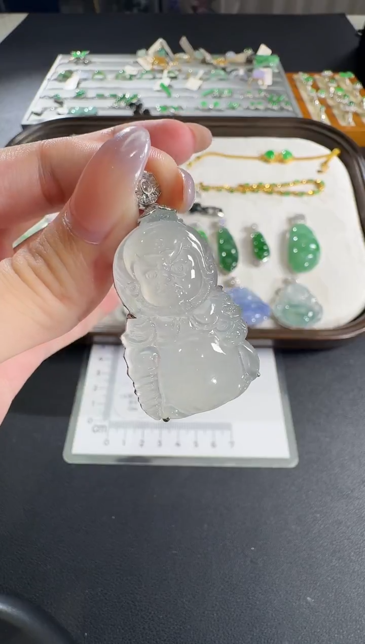 吊坠(不含链)18K金镶嵌翡翠【源头工厂】钻石镶嵌