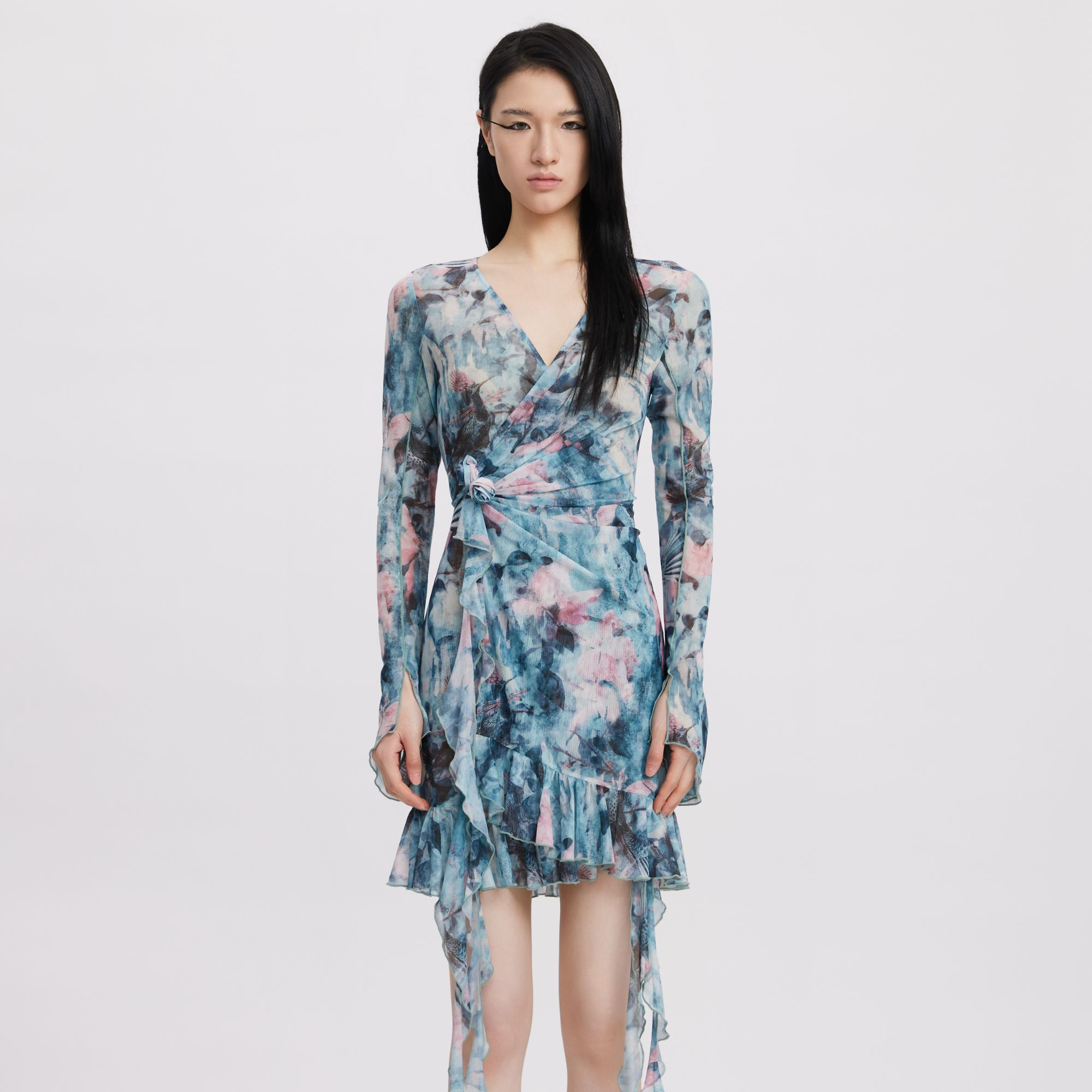 SEJIE色孑 烟雨海棠花朵弹力纱网连衣裙