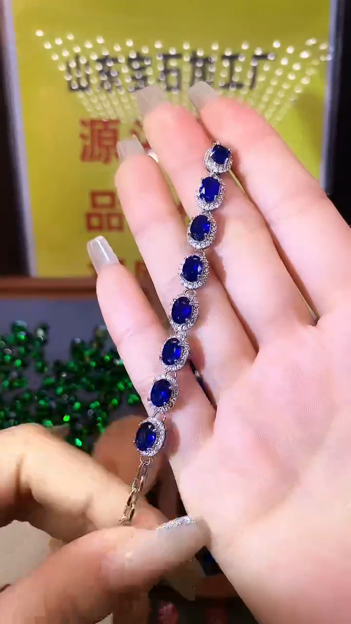 蓝宝石手链银S925镶嵌.......