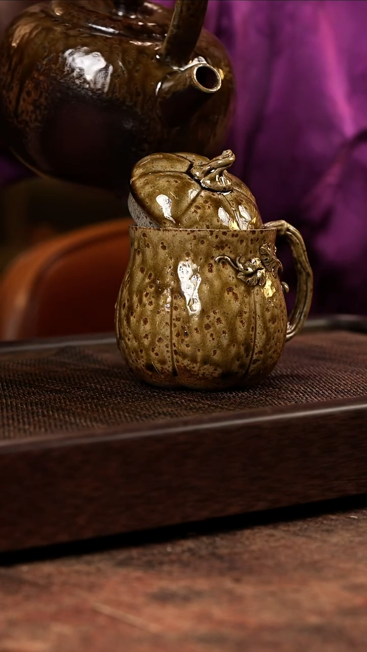茶壶紫砂金丝楠木柴烧南瓜盖杯