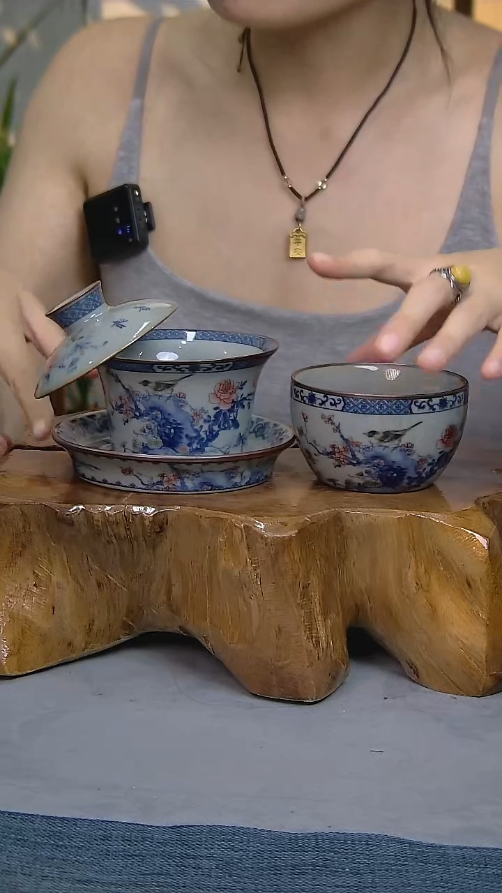 2件套陶瓷茶具老陶泥开片纹 