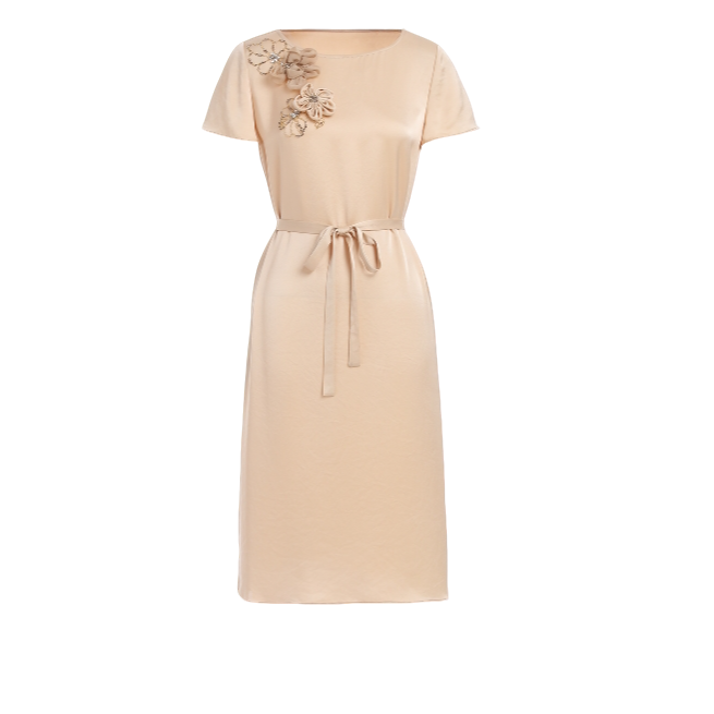 L·W/画而诗新款圆领立体花朵高级优雅短袖连衣裙LBB65062