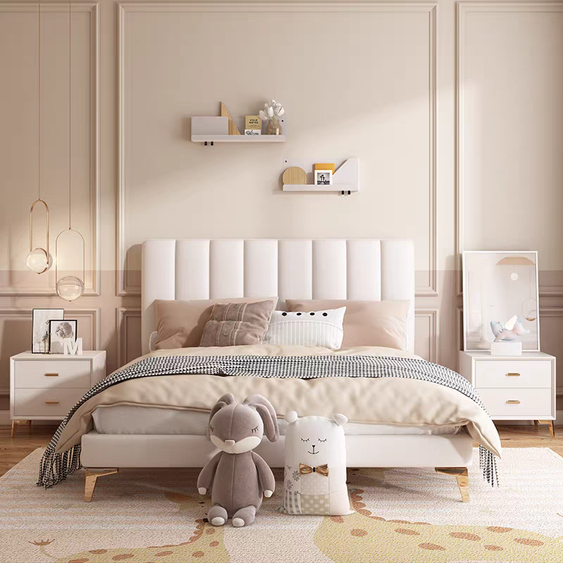 钢琴键现代简约北欧法式儿童床女孩男孩小黄牛皮软包