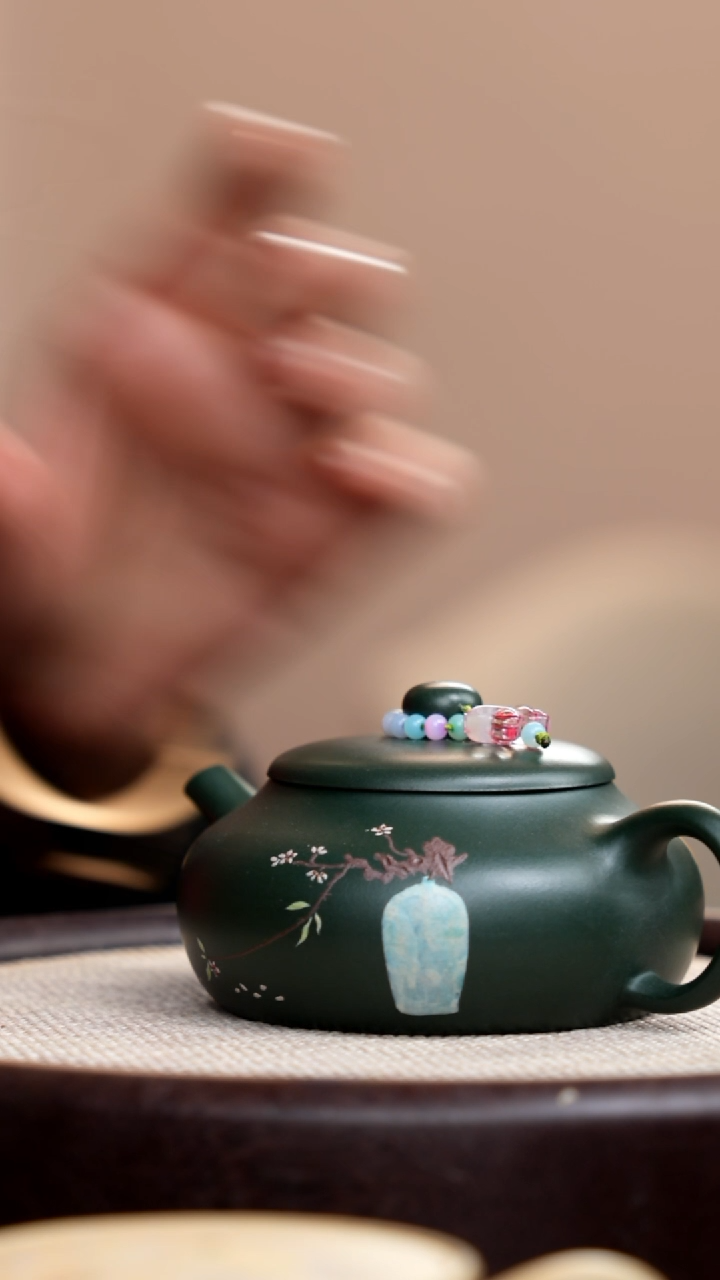 【闪购商品】紫砂茶壶民国绿扁玉泥绘清雅013