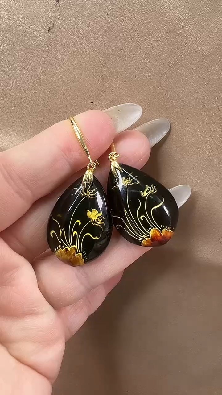 琥珀颈饰未镶嵌耳环