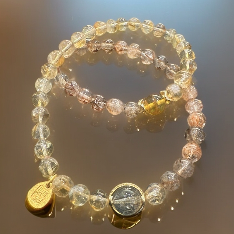 非金属布艺手链 （牛仔老师推荐）黄塔晶晶手串手工圆珠直径6m左右