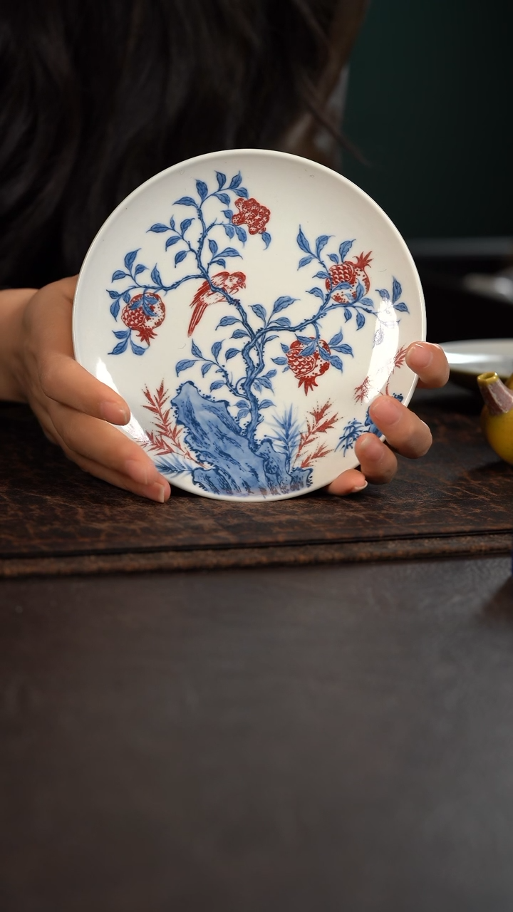 【闪购商品】杯贵红窑青花釉里红黄釉石榴壶承