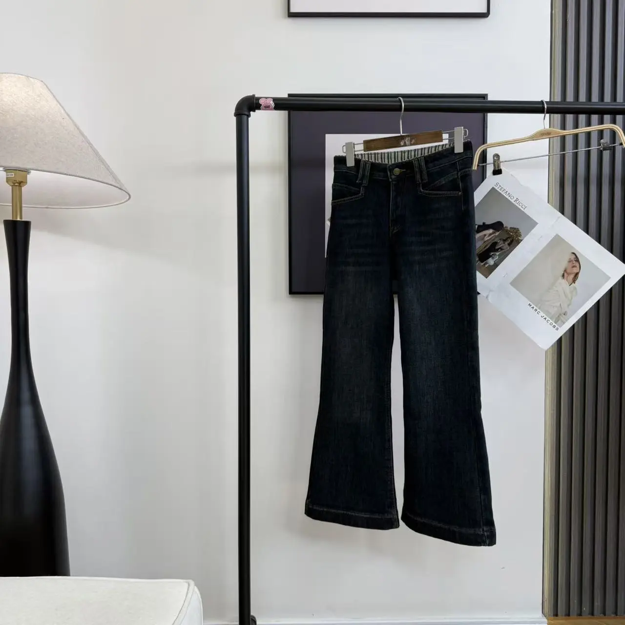 韩版冬季加绒复古水洗加绒高弹牛仔直筒裤Y1067