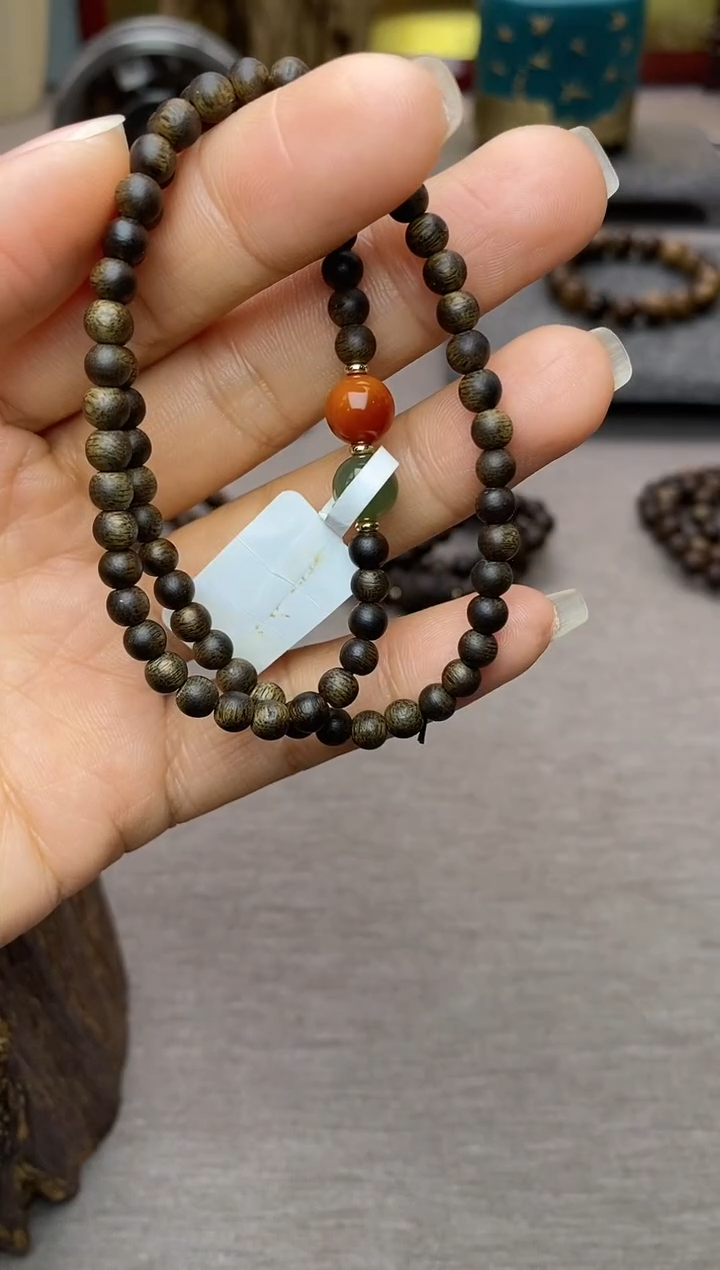 【闪购商品】沉香手串越南芽庄白棋0.4+配饰 沉水双圈款