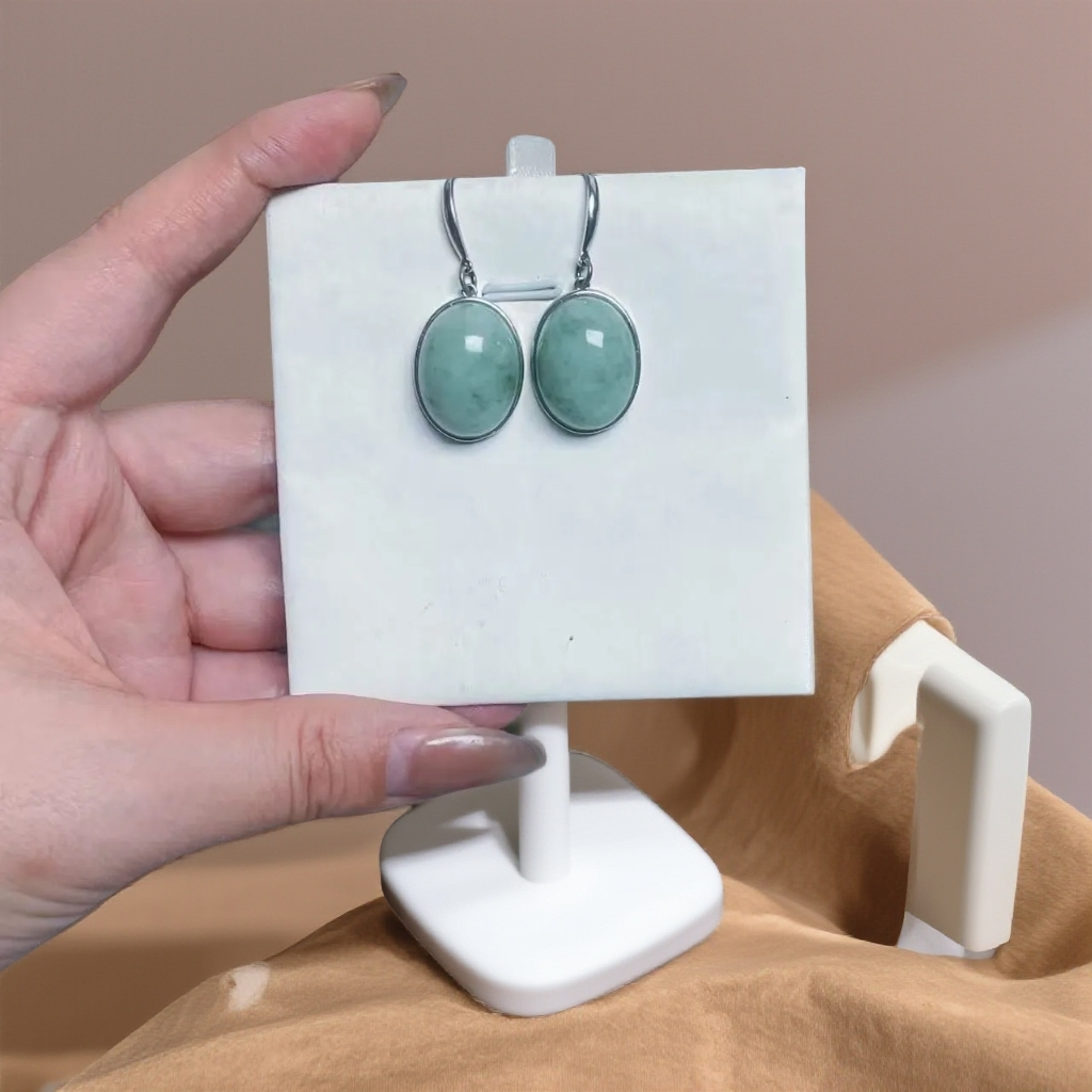 天然岫玉老油翠 中式创意简约耳饰