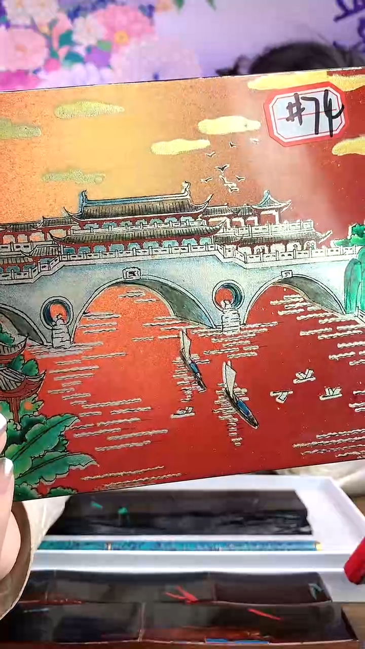 【闪购商品】彩绘廊桥长方漆画板#74