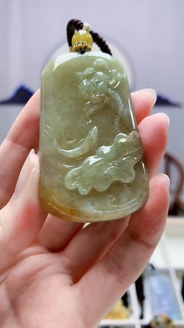 未镶嵌定制翡翠5028zm-毛货挂件荷叶鱼141