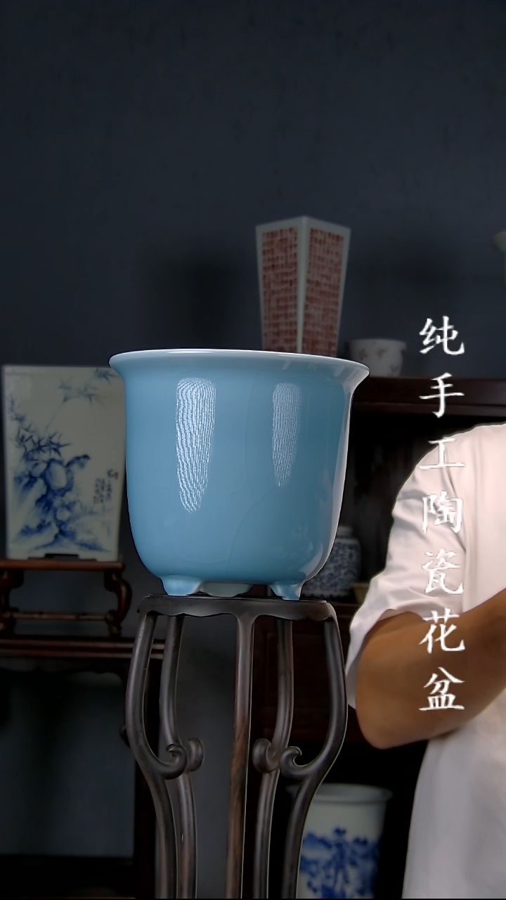 景德镇陶瓷 手工花盆--微瑕开片