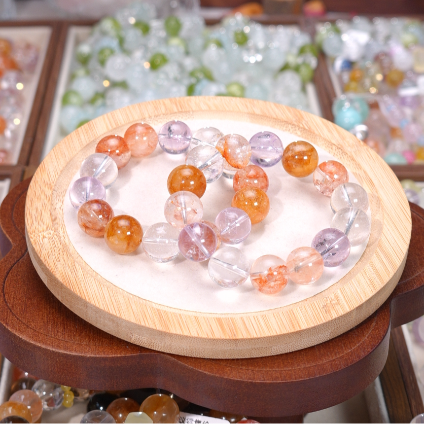 一叶秋风【艺洋同款】15mm红黄胶花水晶手串设计款多样性发其一