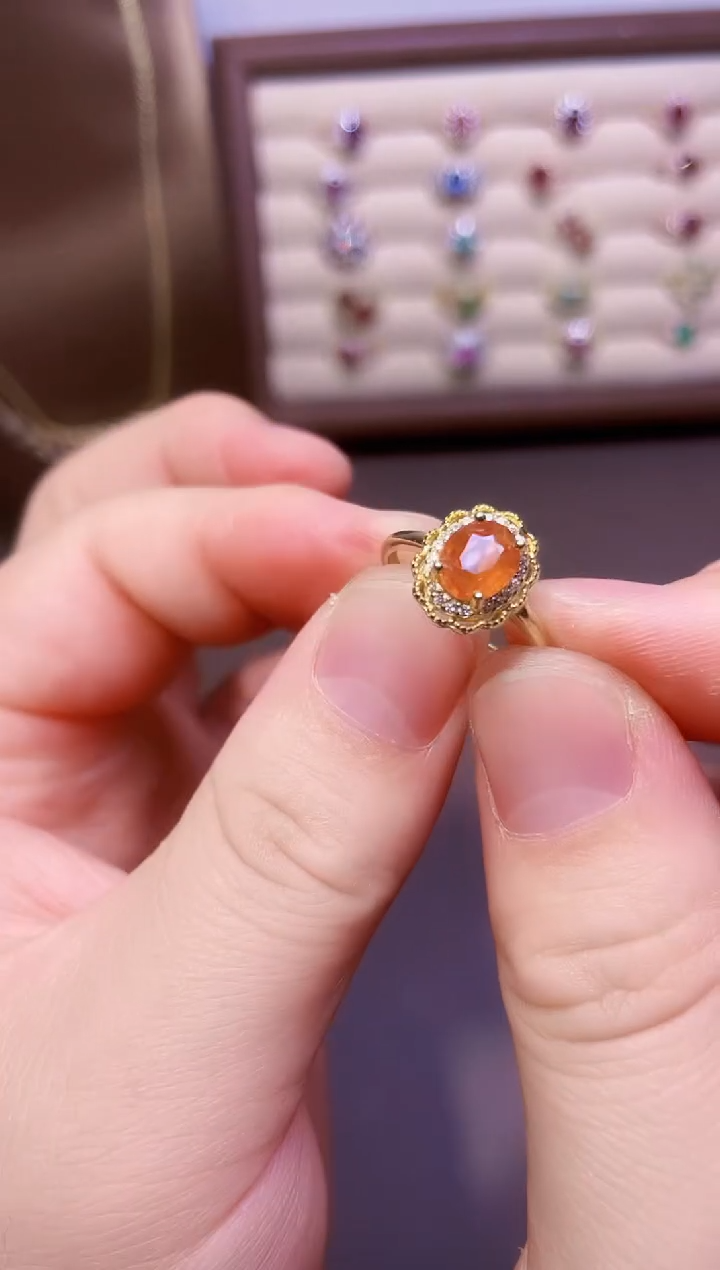 【闪购商品】石榴石（芬达石）戒指银S925镶嵌一枚