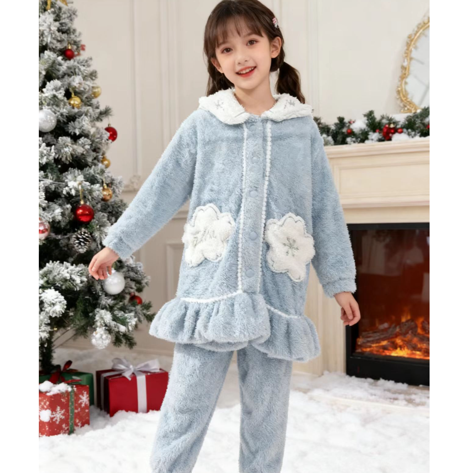 36075高端专享冬季珊瑚绒家居服套装浅蓝（永久仓库）