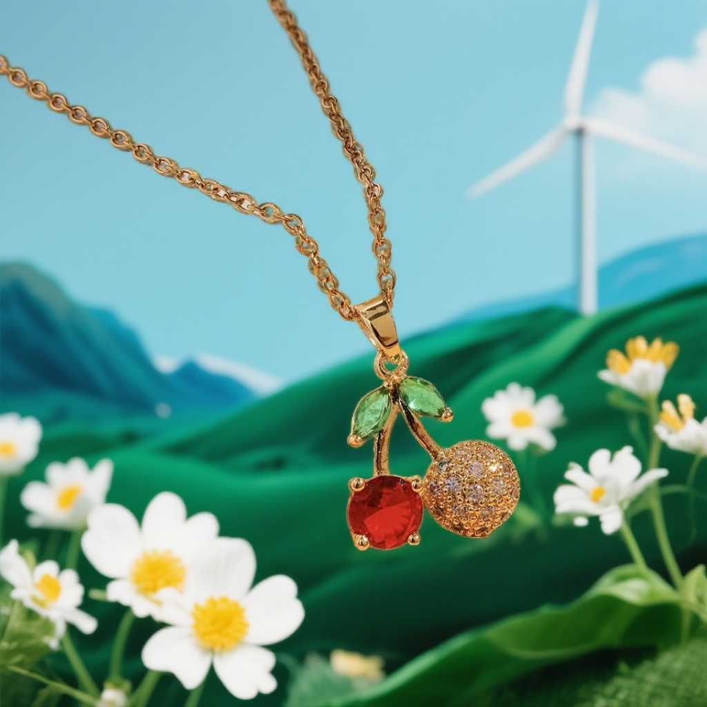 铜合金项链 影响力甜美樱桃项链轻奢小众设计a34