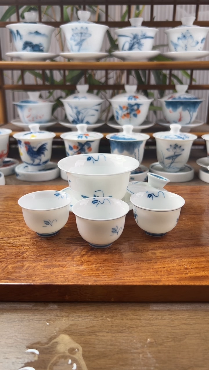 微瑕玉兰130ml三才盖碗+美人杯3个