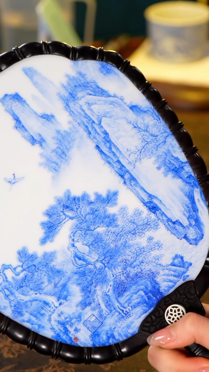 【闪购商品】一儒堂釉上苏麻离青雪景扇面@@yrt1