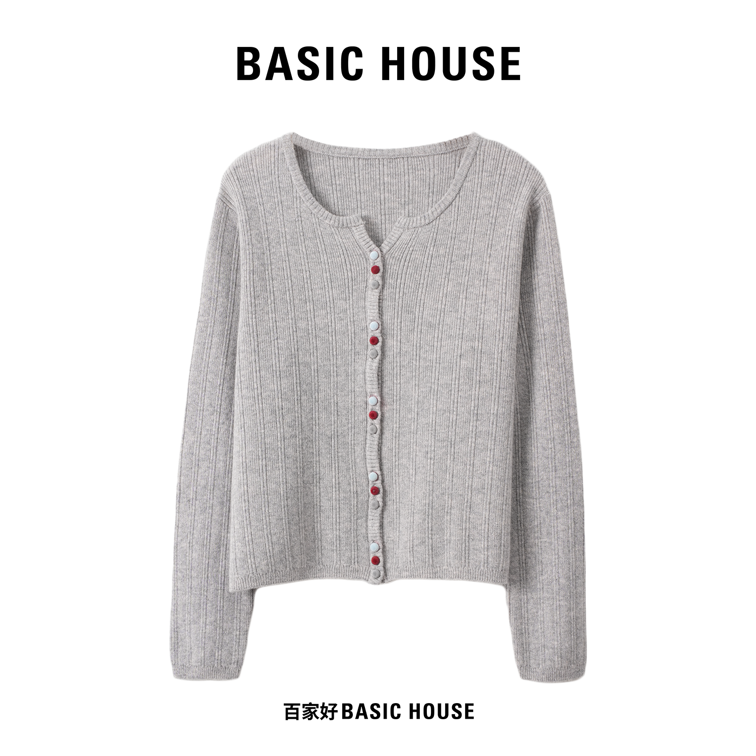 Basic House/百家好秋季显瘦彩扣时尚气质百搭毛针织衫P572 MM