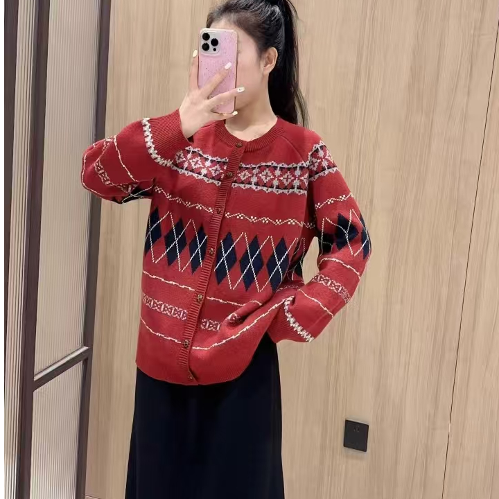 新款大码女毛针织衫针织开衫加厚提花针织衫女装上衣舒适潮流8662