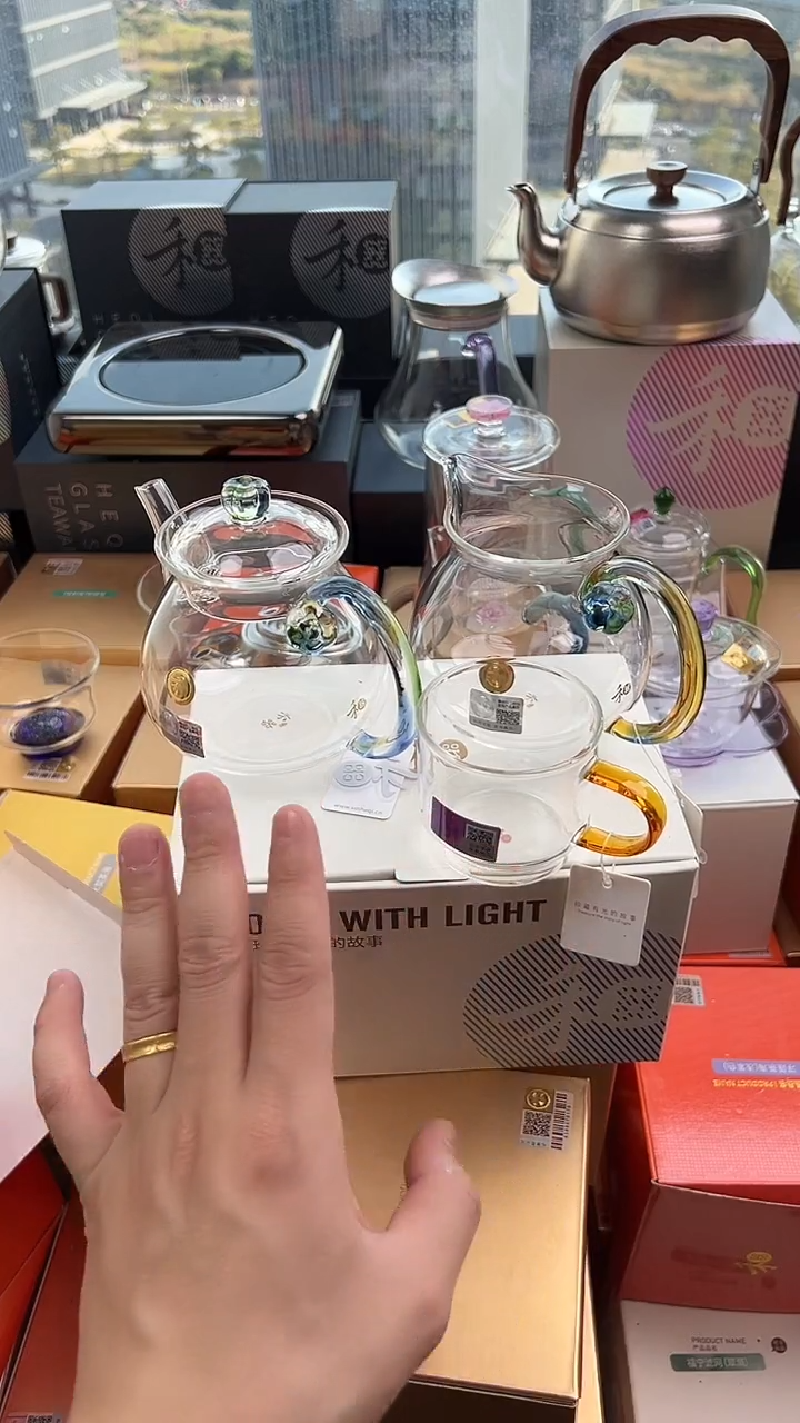 @@禾器幻彩清莲壶迷翠+浮莲迷翠+逸杯琥珀色2只