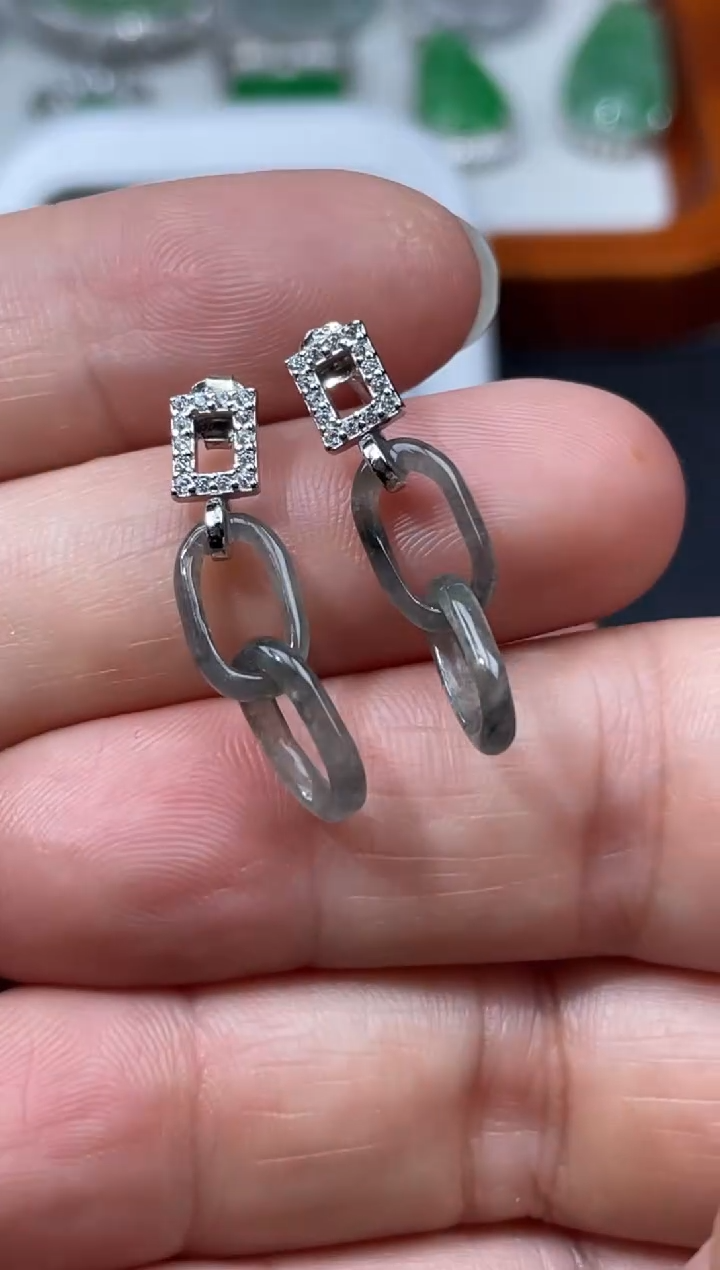 【闪购商品】翡翠颈饰银S925镶嵌天然缅甸翡翠A货耳饰