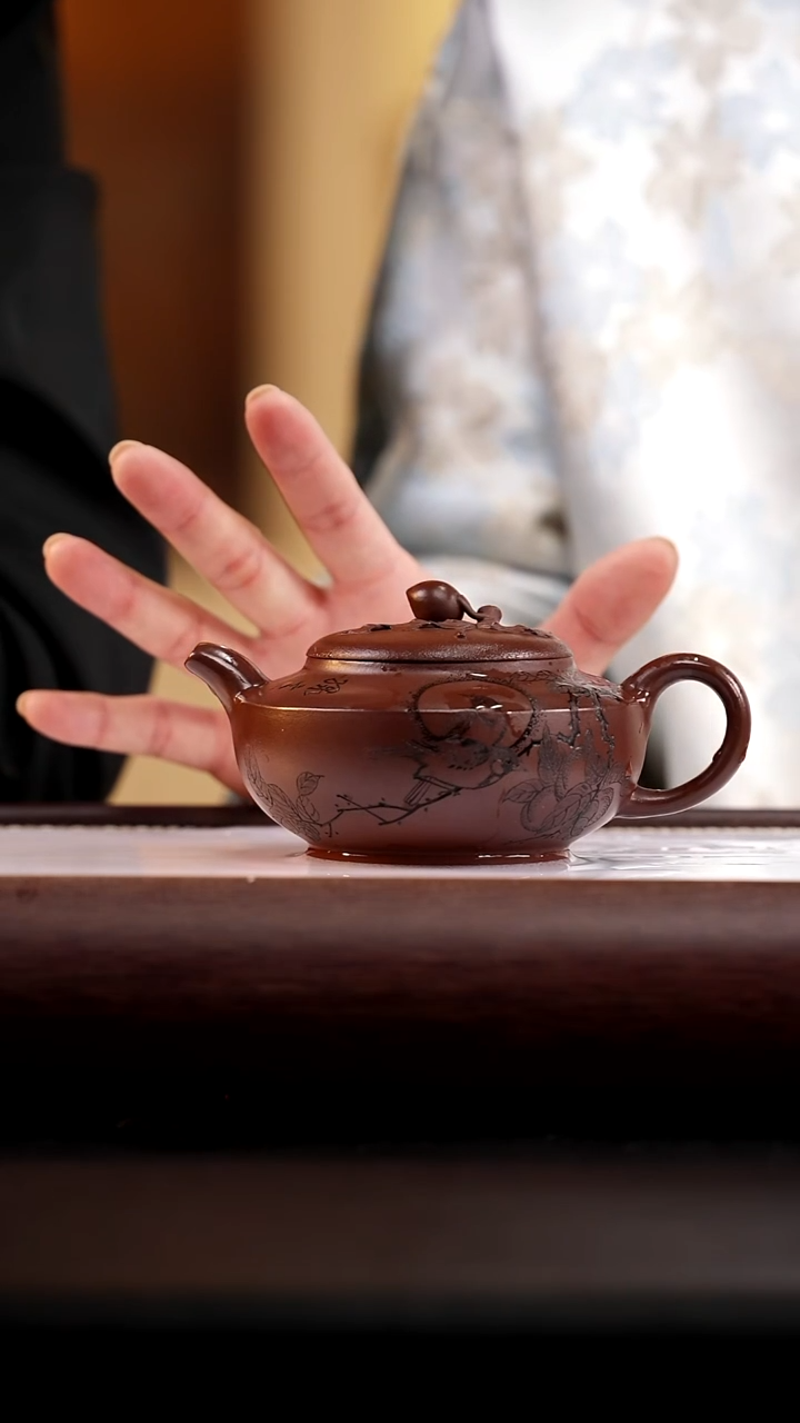 茶壶紫砂革紫泥寿桃合欢230cc