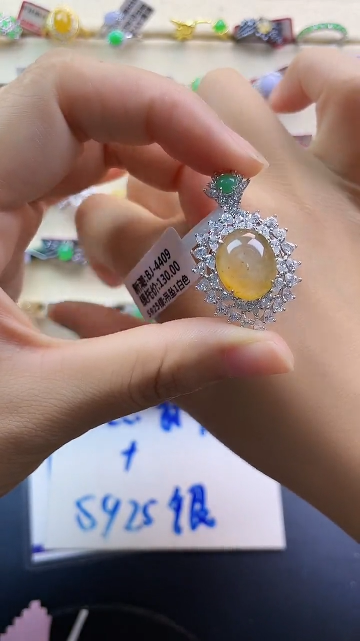 银S925镶嵌戒指翡翠翡翠 蛋面 银S925镶嵌