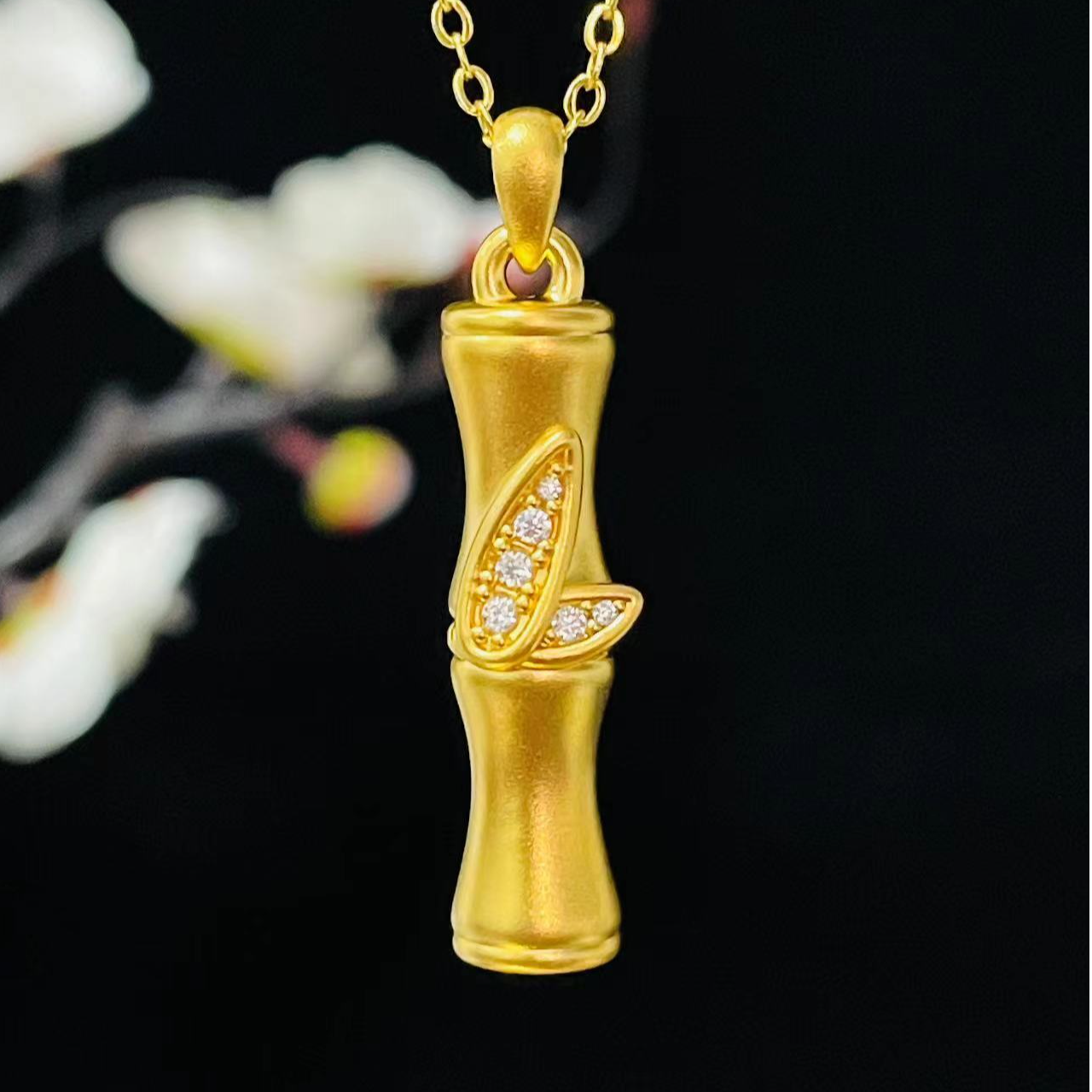足金999点钻节节高升竹节吊坠DZ183