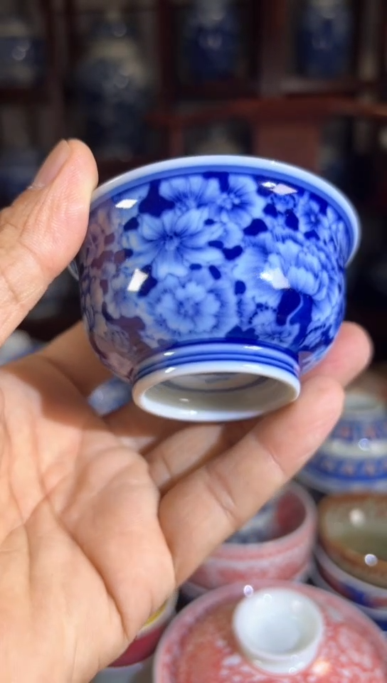 柴窑万花杯青花杯