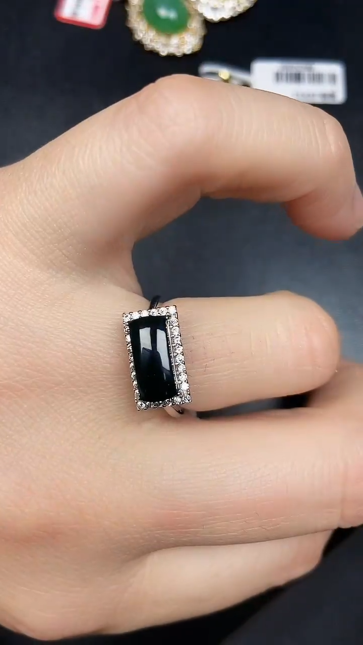 银S925镶嵌戒指翡翠7500