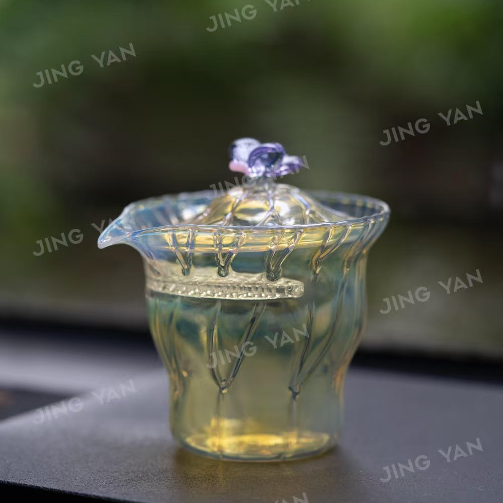 晶焱荷韵粉蝴蝶紫蝴蝶盖碗高档防烫带盖茶盖碗纯手工中式