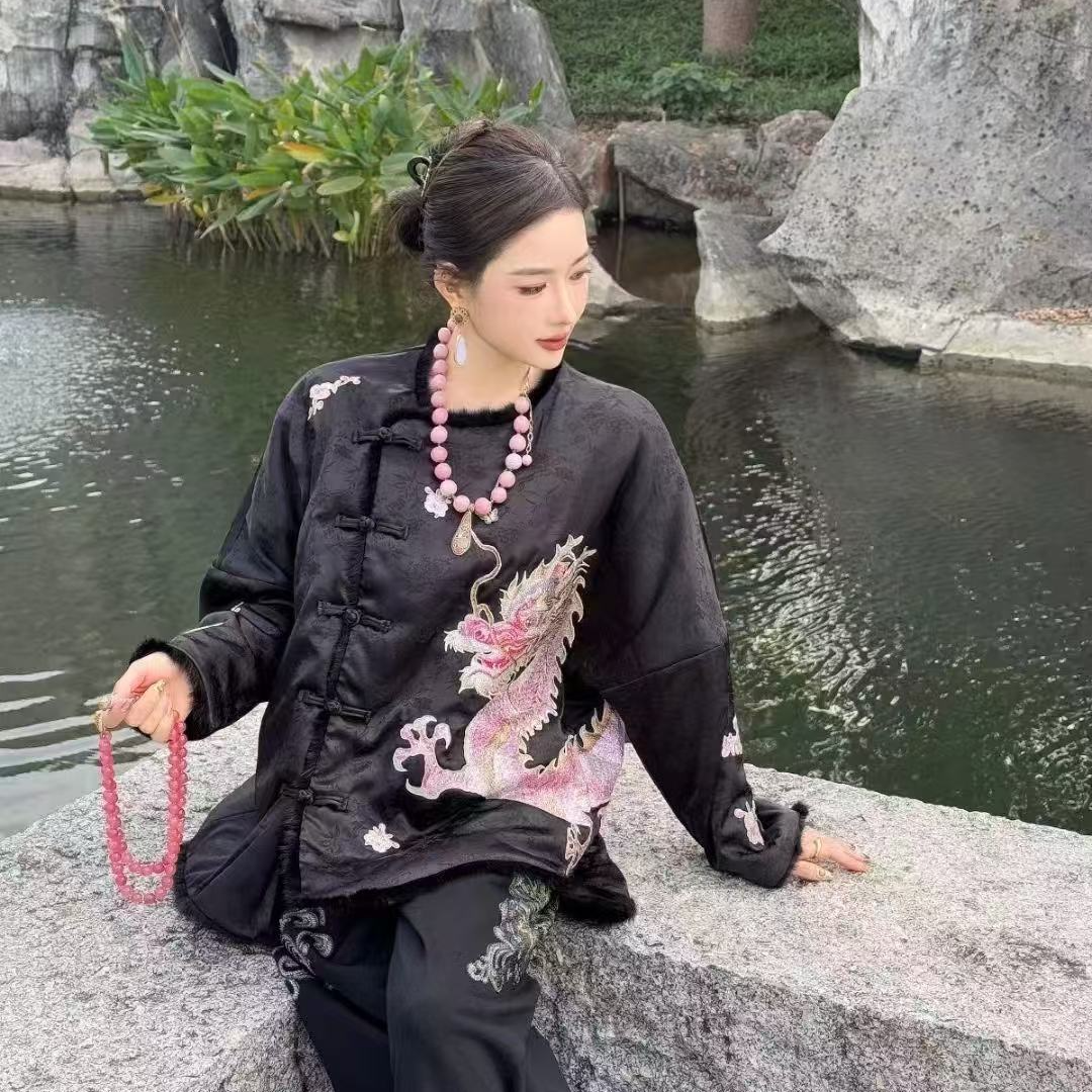 石景山TCH烫钻龙重工新中式棉服外套T72D186002