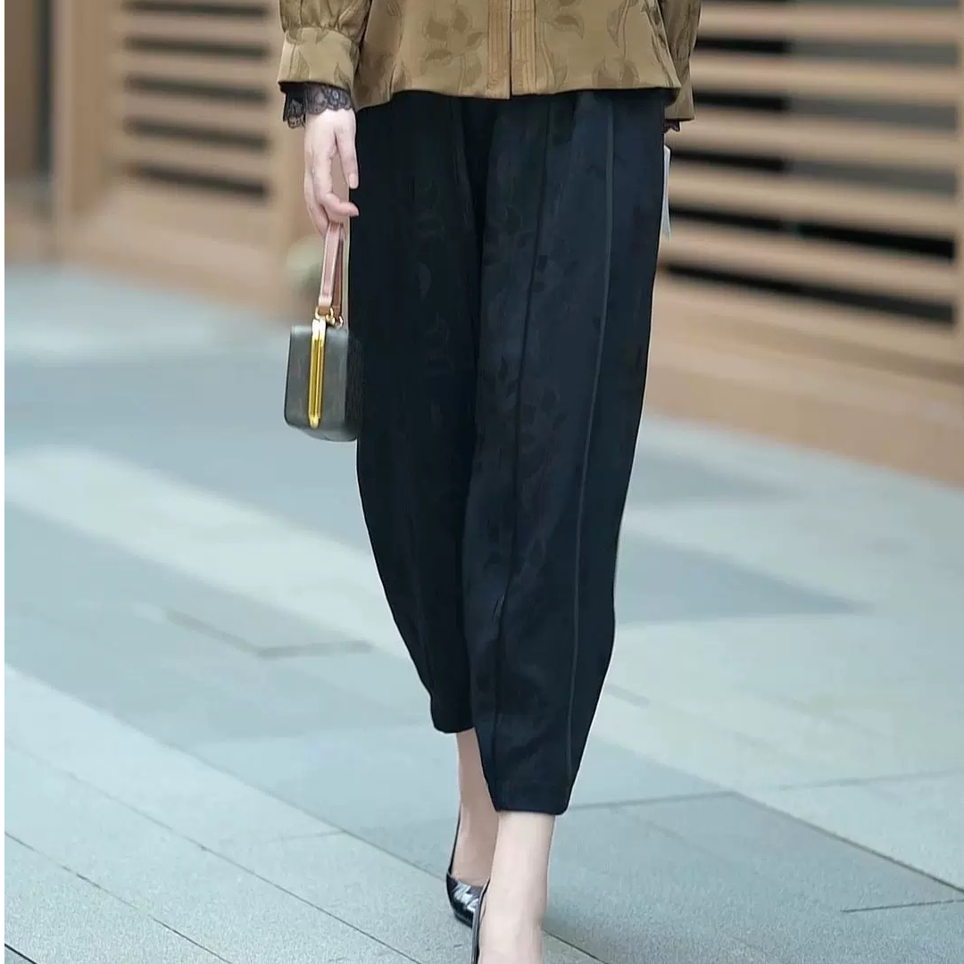 新款高级感提花百搭显瘦休闲裤75011