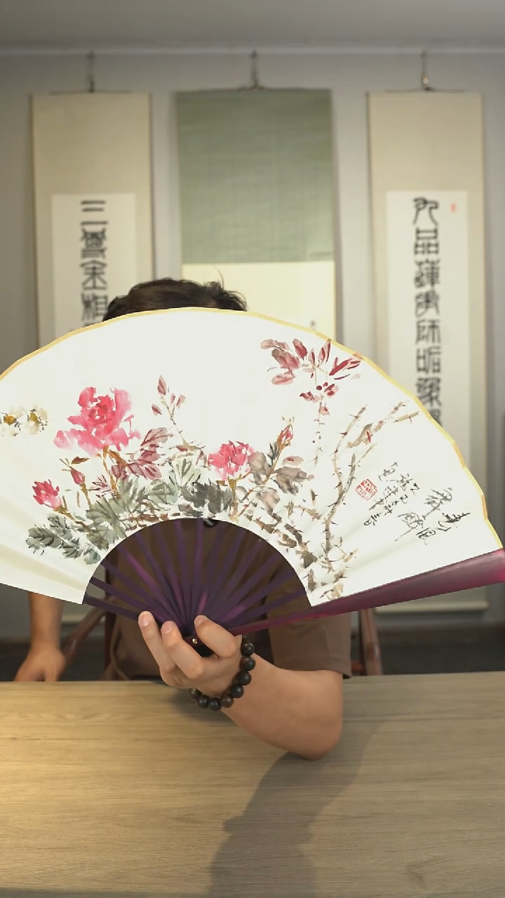 书法sjz老师 牡丹图 扇面绘画作品