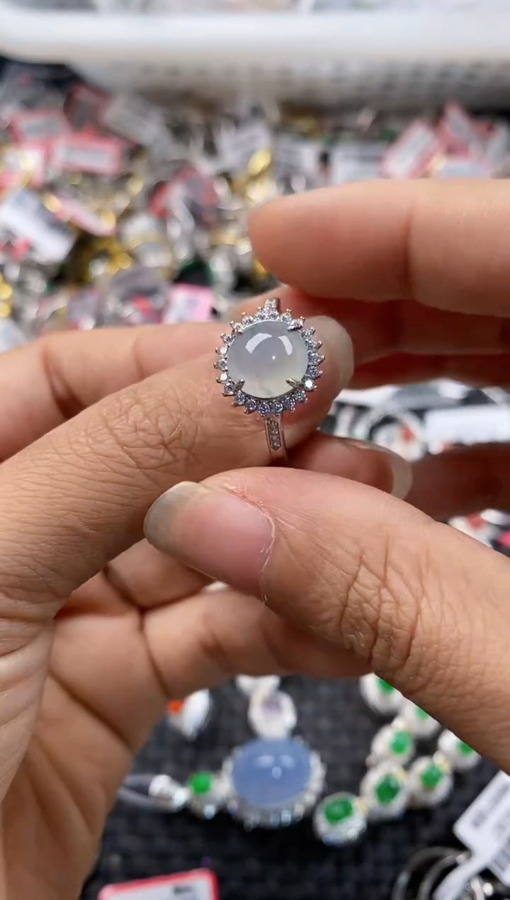 银S925镶嵌戒指翡翠444---1