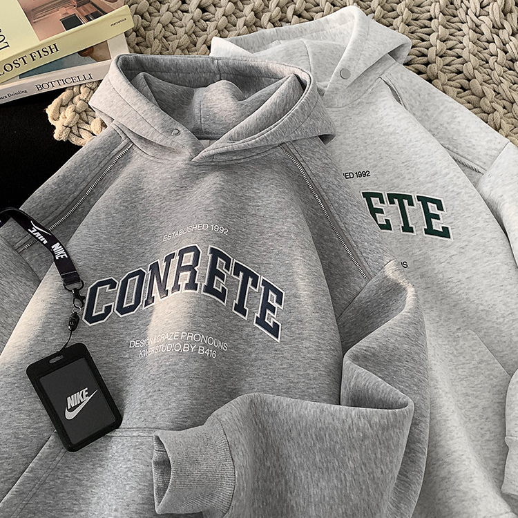 BBXX 秋冬重磅600g加绒美式字母连帽卫衣男潮牌宽松百搭帽衫外套