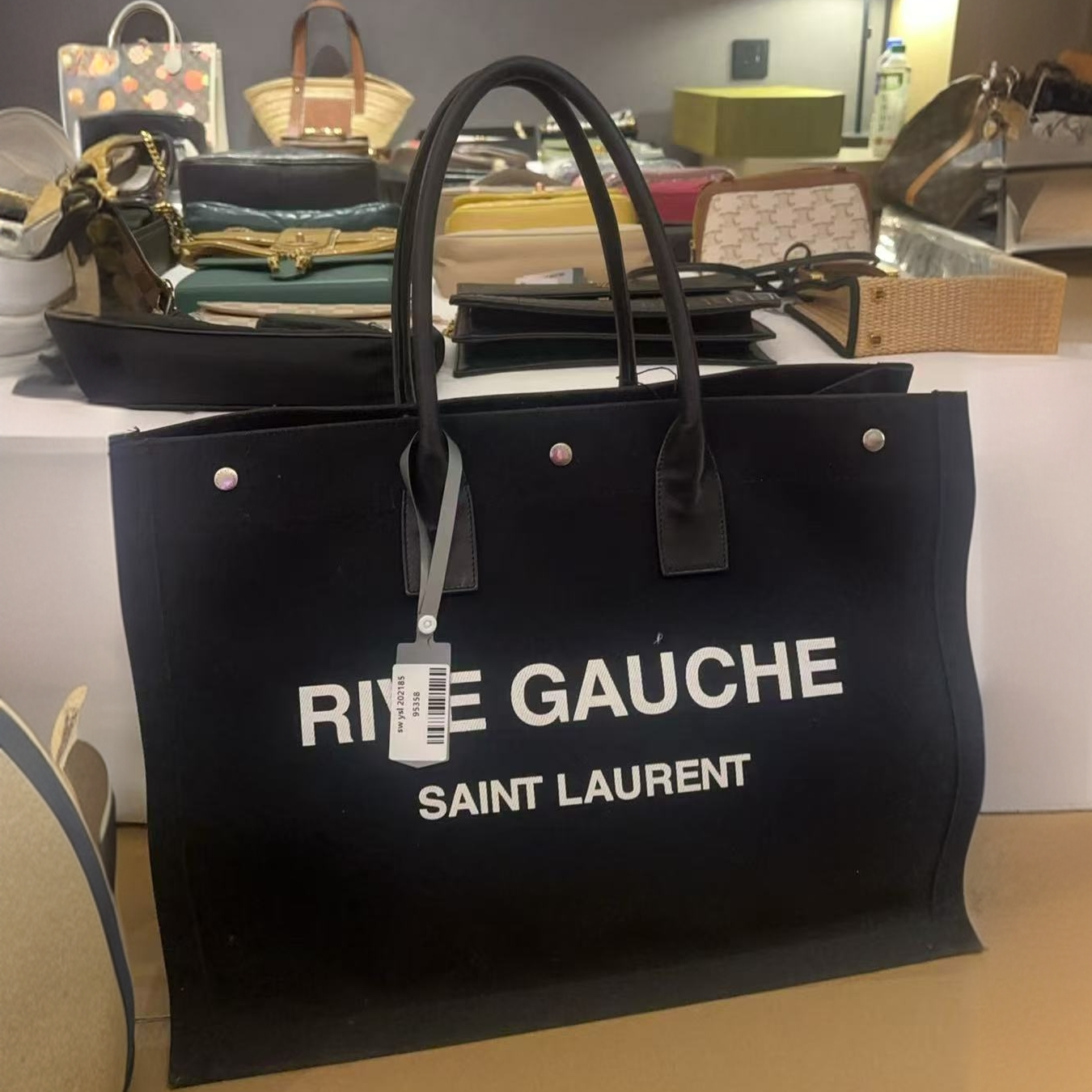 95新 YSL/圣罗兰 黑色帆布托特