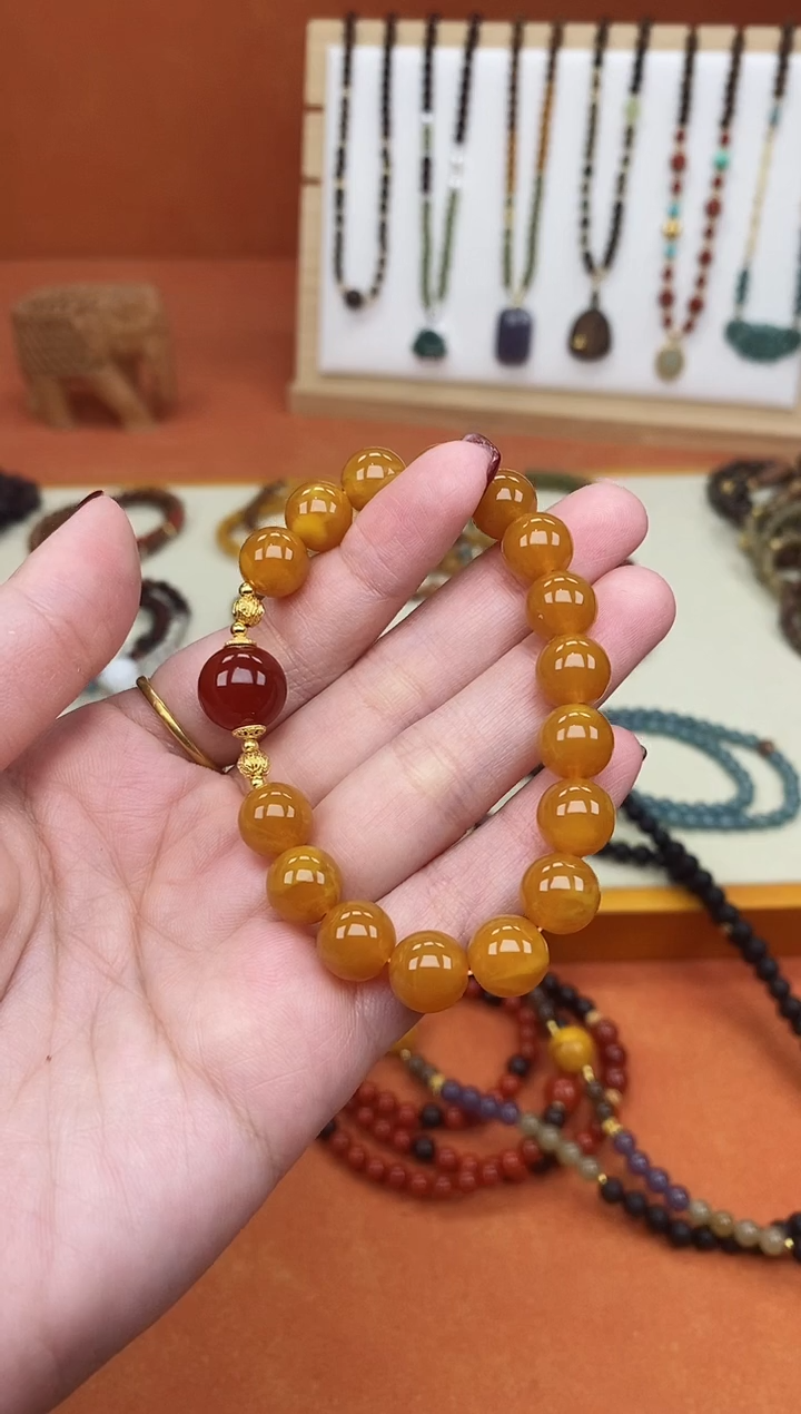 手链蜜蜡未镶嵌单圈10蜜蜡南红玛瑙手串