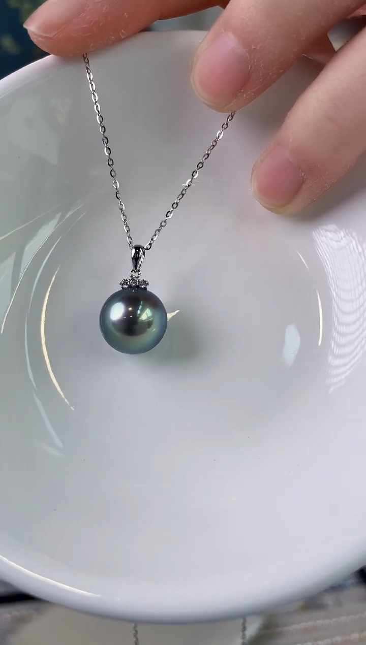 【闪购商品】海水珍珠吊坠(赠链)18K金镶嵌12-13大溪地黑珍珠吊坠