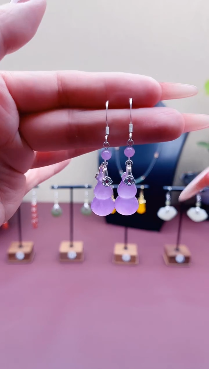 未镶嵌石英质玉（非洲翠）耳饰00紫色葫芦